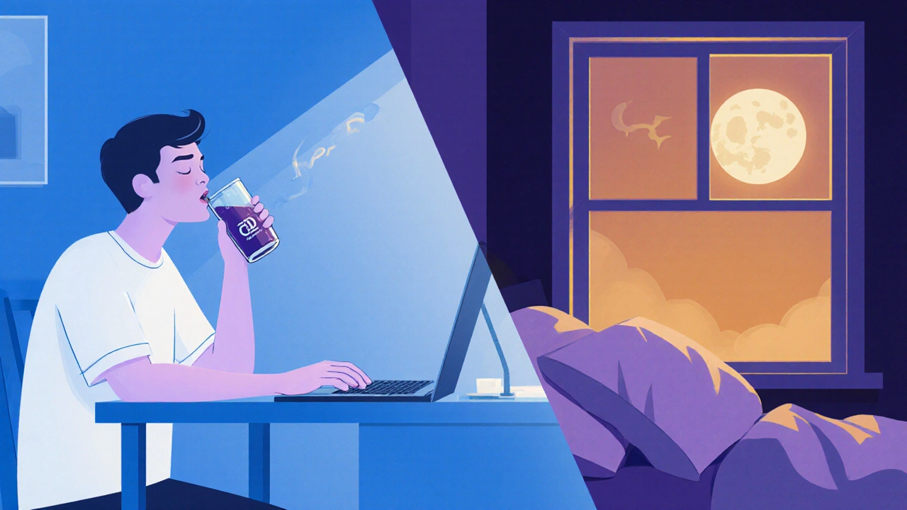 Zwei Szenen: entspannt arbeiten und ruhig schlafen mit CBD-Getränk