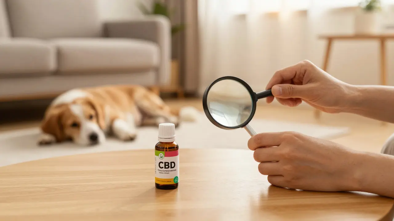 Ein Hund und eine Katze ruhen friedlich, während ihr Besitzer ihnen CBD-Öl aus einer klar beschrifteten Flasche gibt.