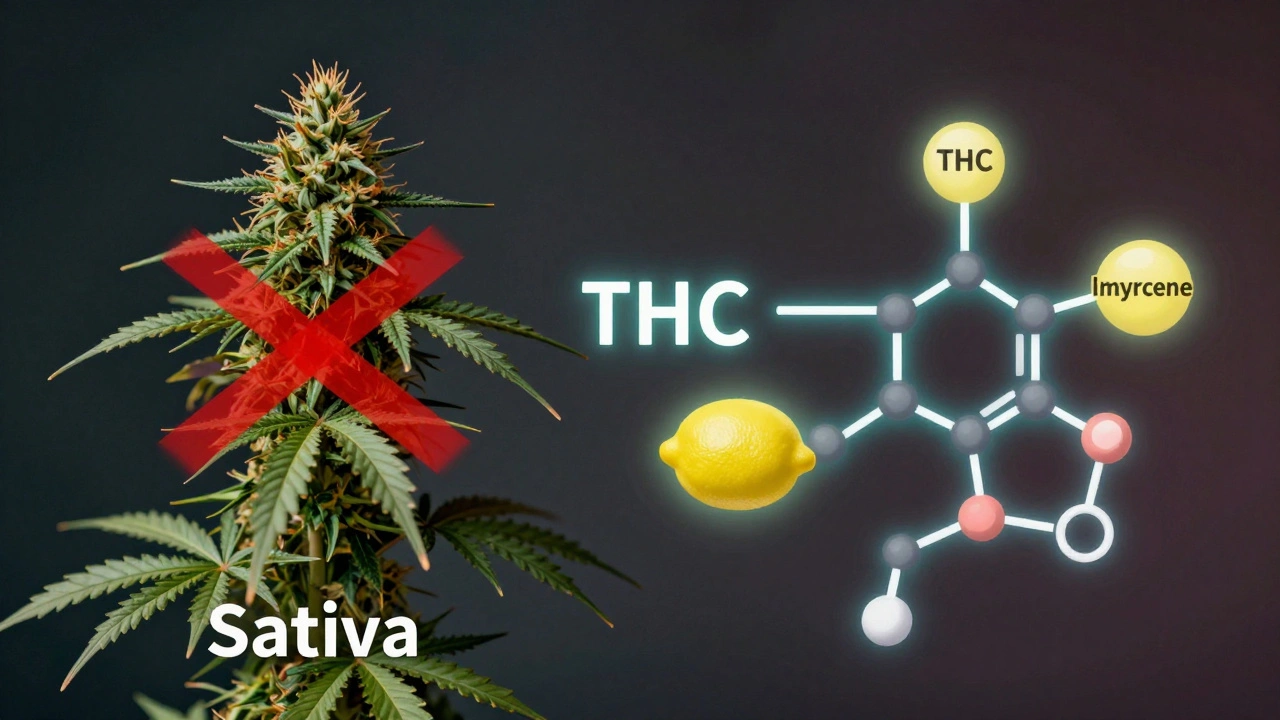 Vergleich: veraltete Cannabis-Pflanze mit Kreuz vs. molekulare Struktur von THC und Terpenen.