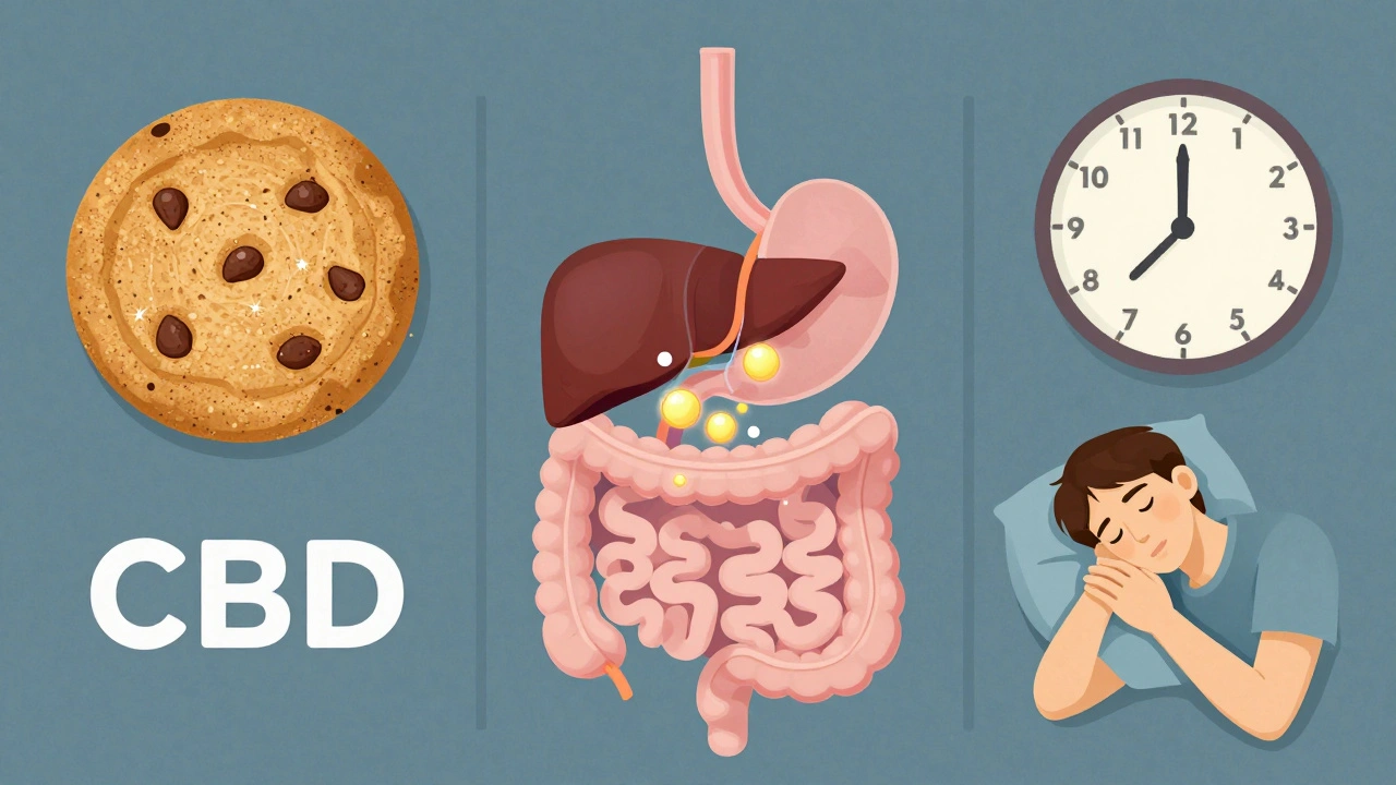 Visuelle Darstellung, wie CBD nach dem Essen durch Körper und Blutkreislauf wandert.