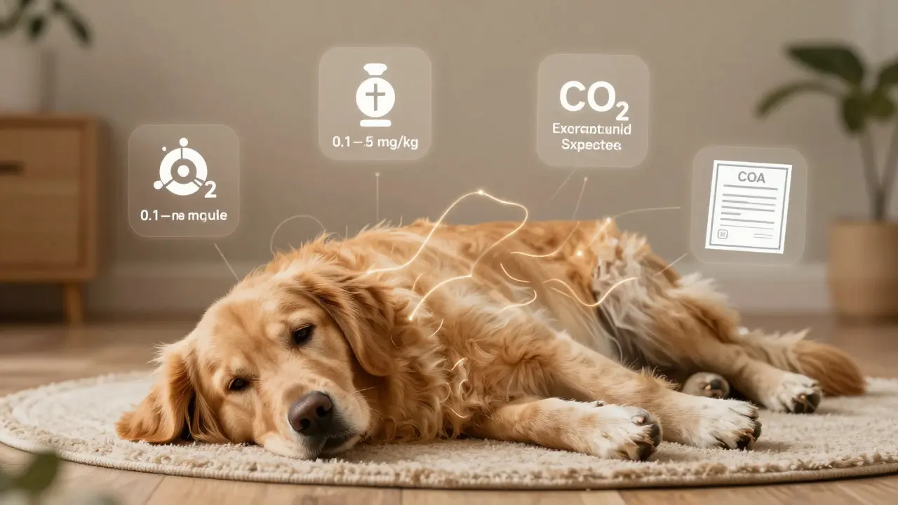 Golden Retriever mit energetischen Linien, die CBD-Wirkung im Körper darstellen.