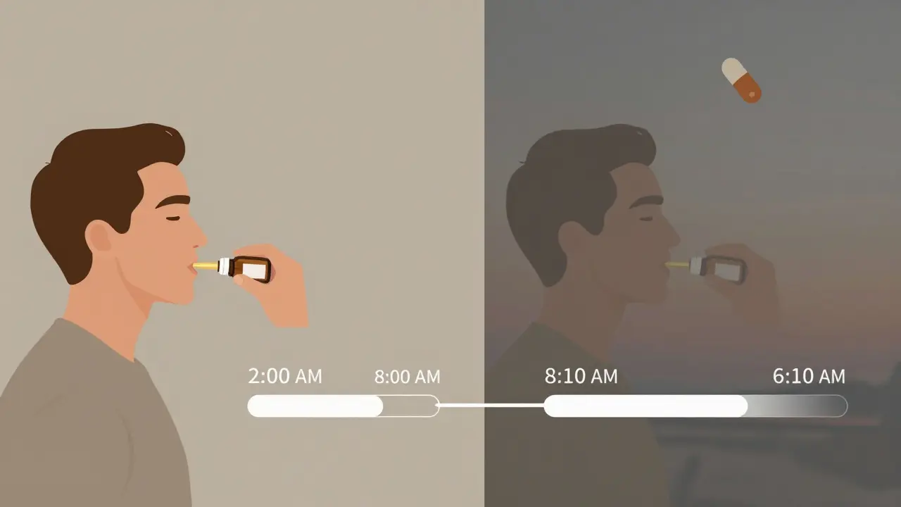 Vergleich der Wirkdauer von CBD-Öl und CBD-Kapseln in zwei Zeitlinien.