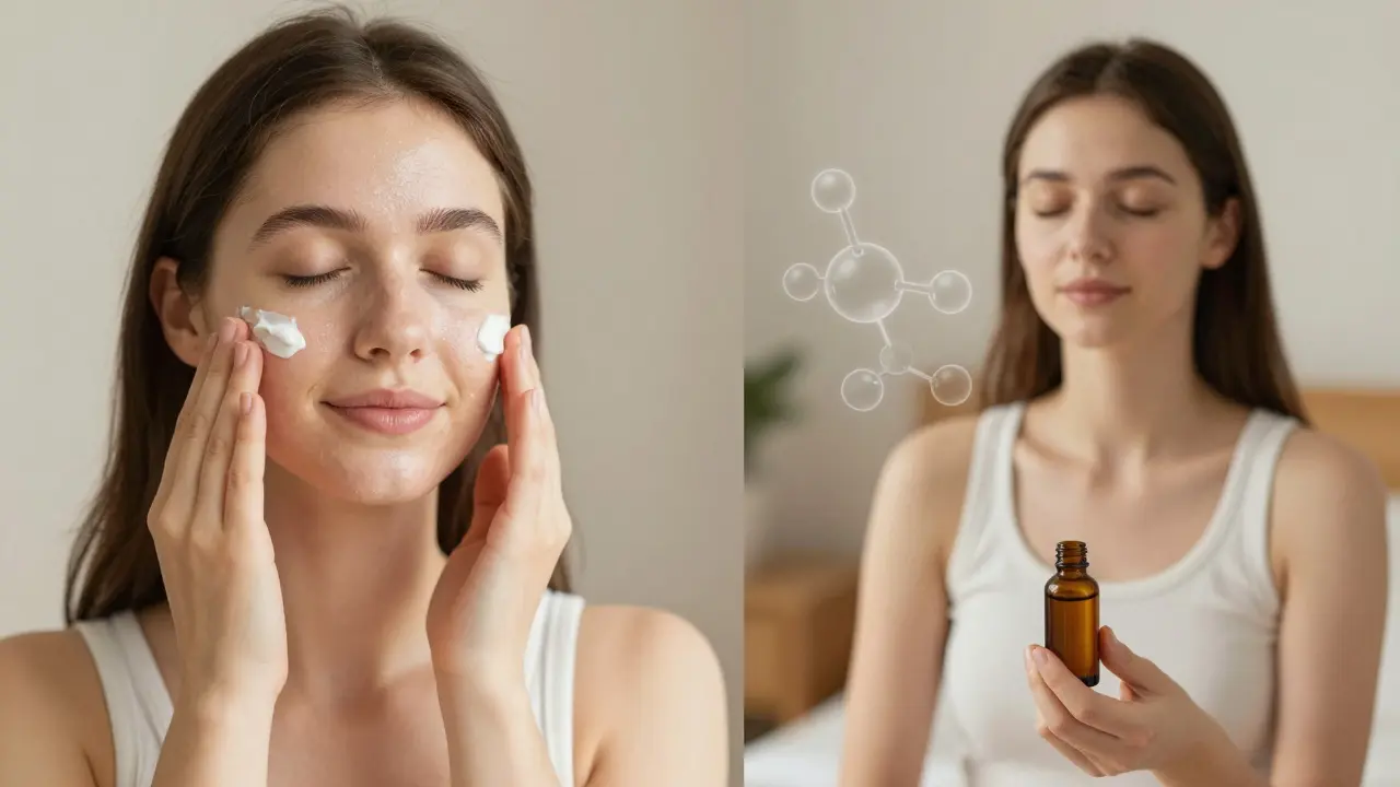 Menschen, die CBG-Creme auftragen und CBD-Öl verwenden – ruhig und entspannt