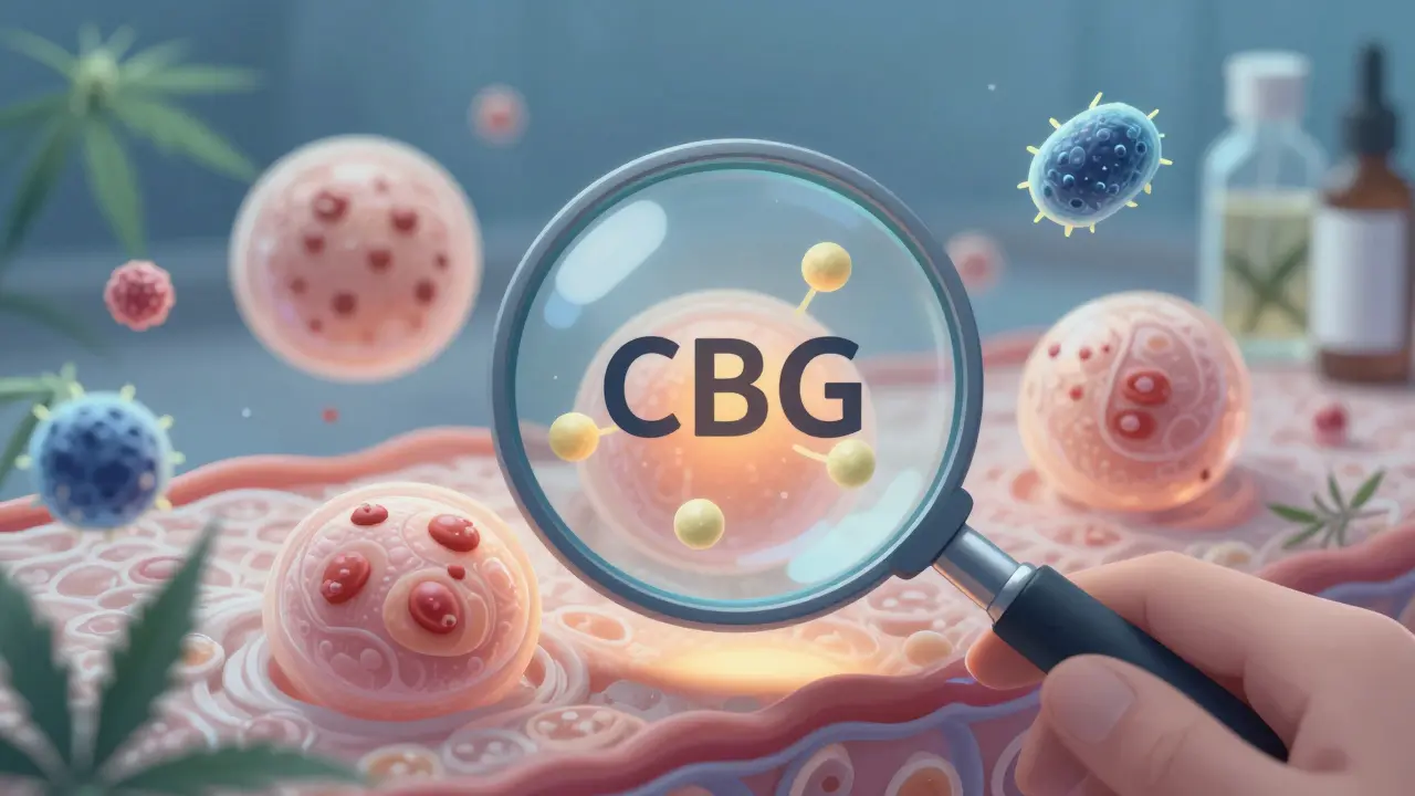 Vergrößerte Darstellung von Hautzellen, die durch CBG-Moleküle regeneriert werden.