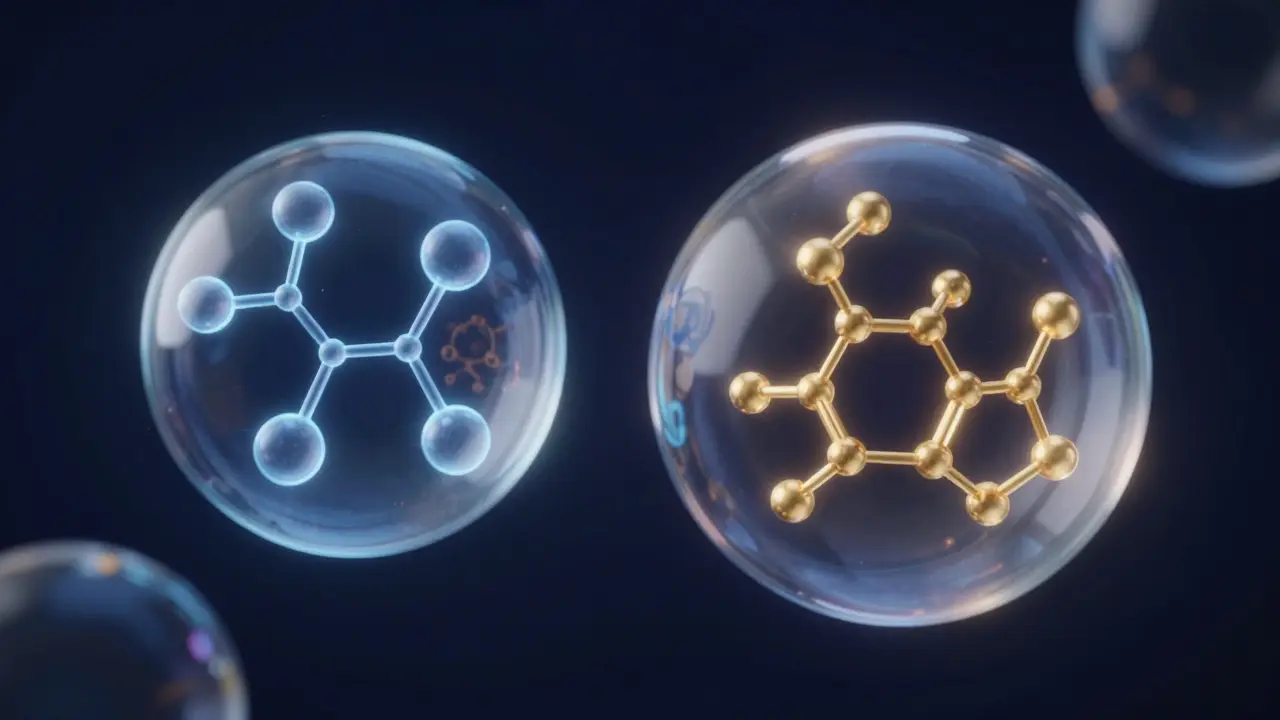 Abstrakte molekulare Struktur von Terpenen versus Cannabinoiden