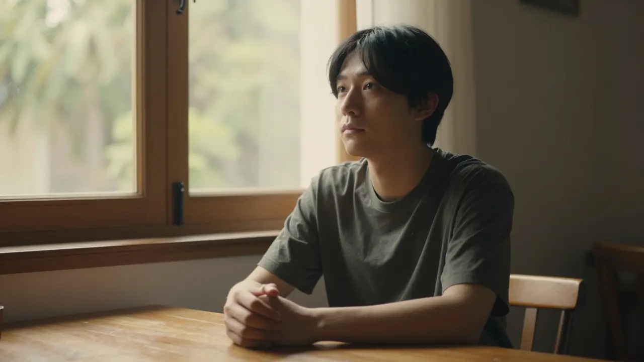 Person in ruhiger Umgebung mit Ausdruck mentaler Klarheit.