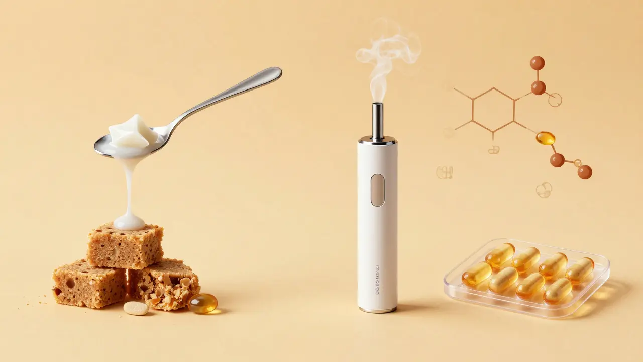 Vier Methoden zur CBD-Crumble-Anwendung: sublingual, mit Öl, vernebelt, in Kapseln