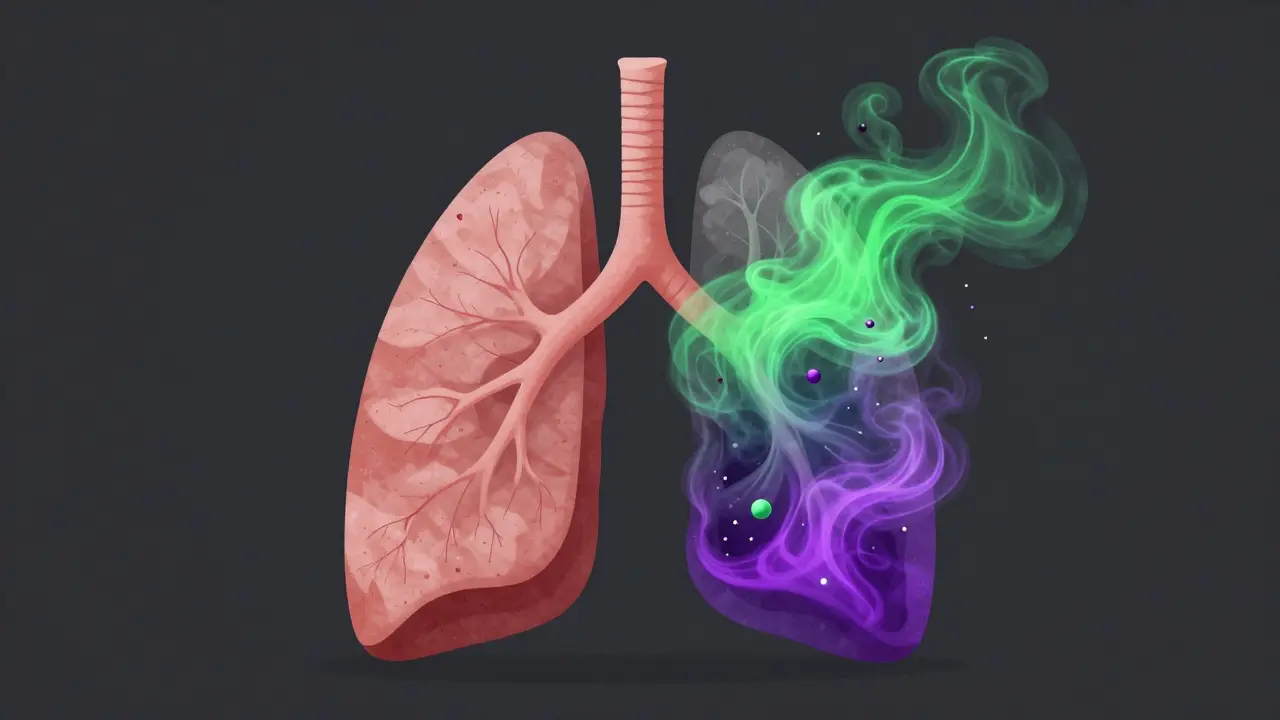 Konzeptuelle Darstellung von chemischen Rückständen in der Lunge