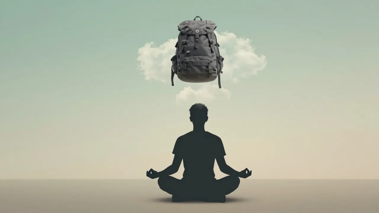 Silhouette einer Person, bei der Stress und Last von den Schultern abfallen.