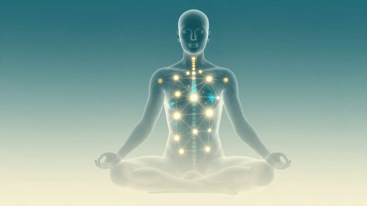 Abstrakte Illustration des Endocannabinoid-Systems im menschlichen Körper