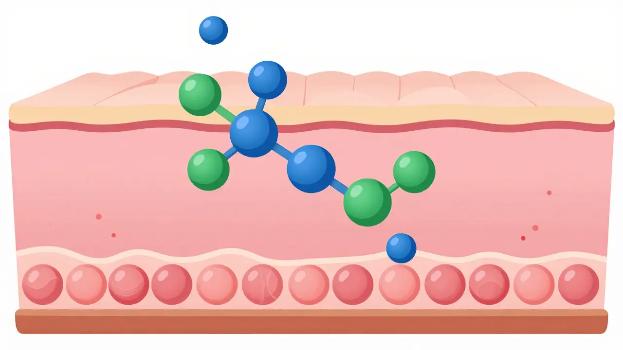 Diagram showing CBD molecules interacting with skin layers