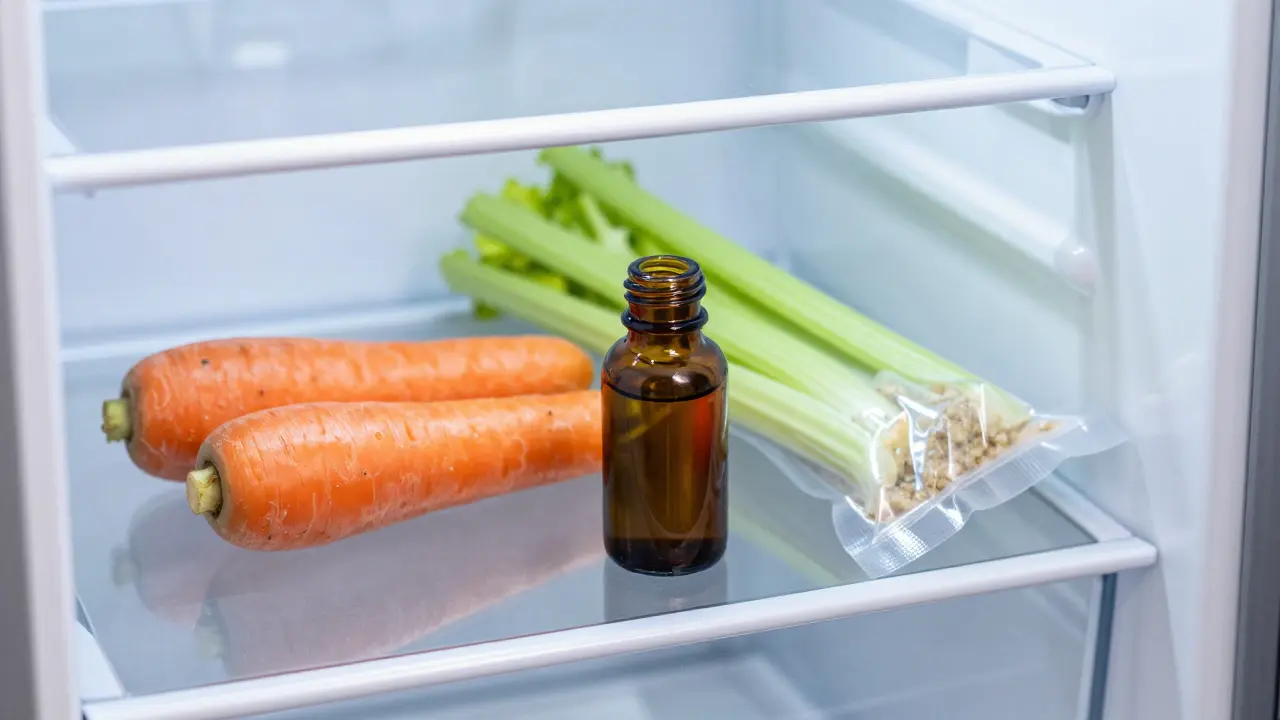 Dunkles Glasbehältnis mit Shatter im Kühlschrank zur optimalen Lagerung
