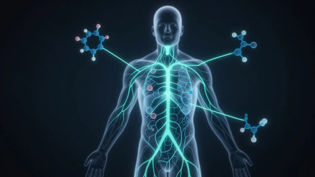 Konzeptillustration des Endocannabinoid-Systems im Körper