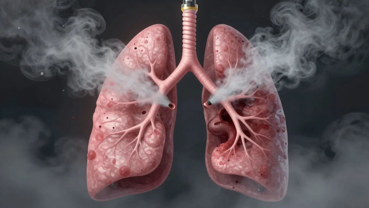 Konzeptkunst über Lungenbelastung durch Vaping-Dampf
