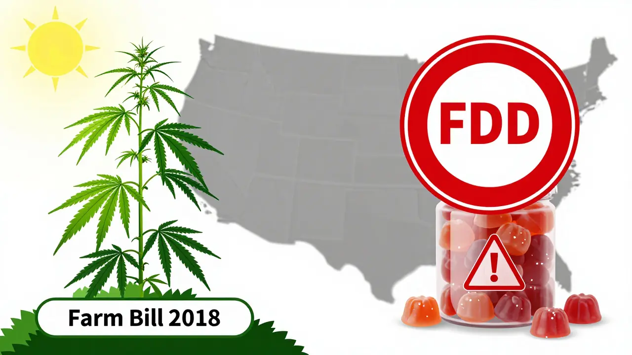 Symbolische Darstellung des Konflikts zwischen Farm Bill und FDA-Regeln