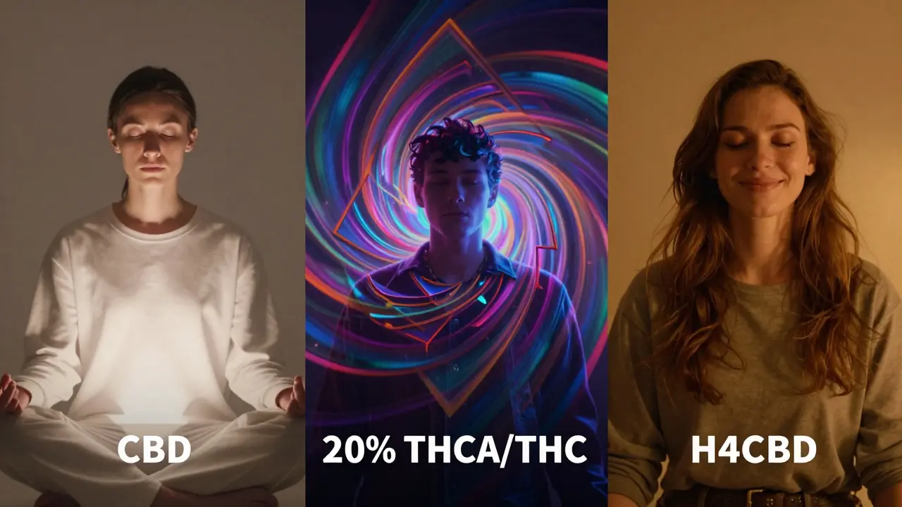 Vergleich der Wirkungen von CBD, THCA und H4CBD durch Farben
