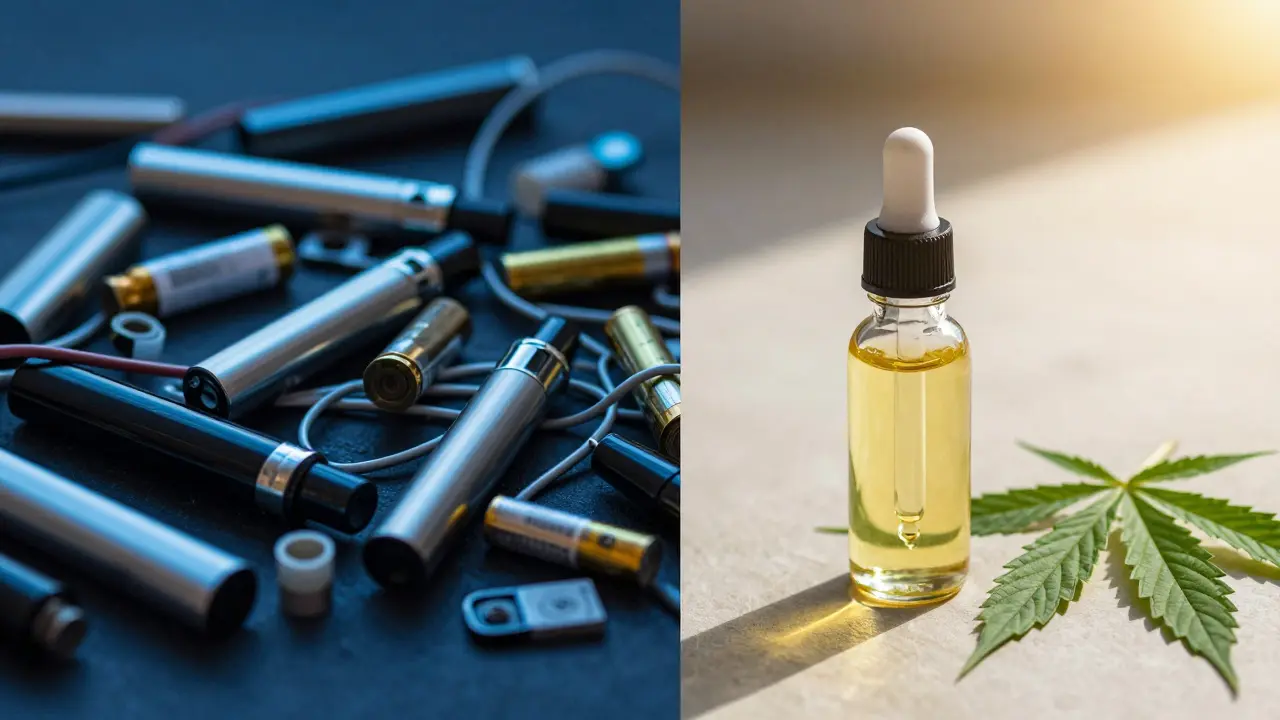 Vergleich von Elektroschrott und nachhaltigem CBD-Öl