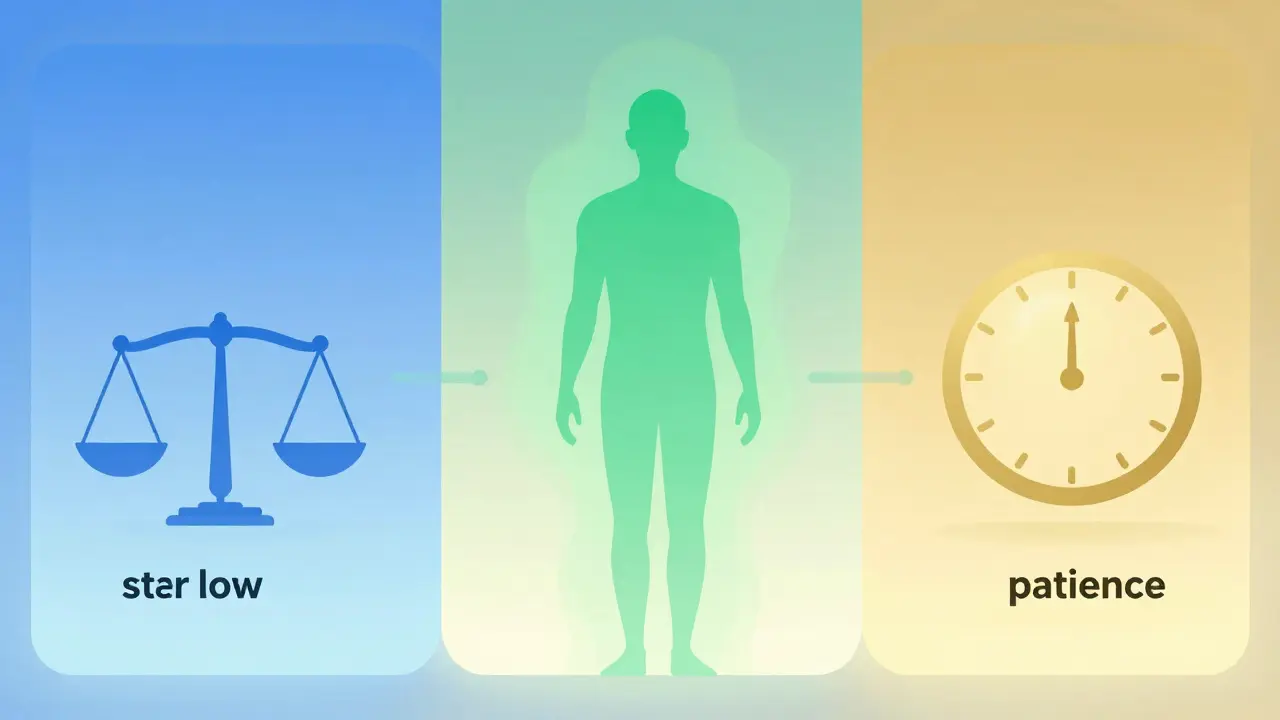Abstrakte Illustration der schrittweisen Dosierung und Geduld bei CBD