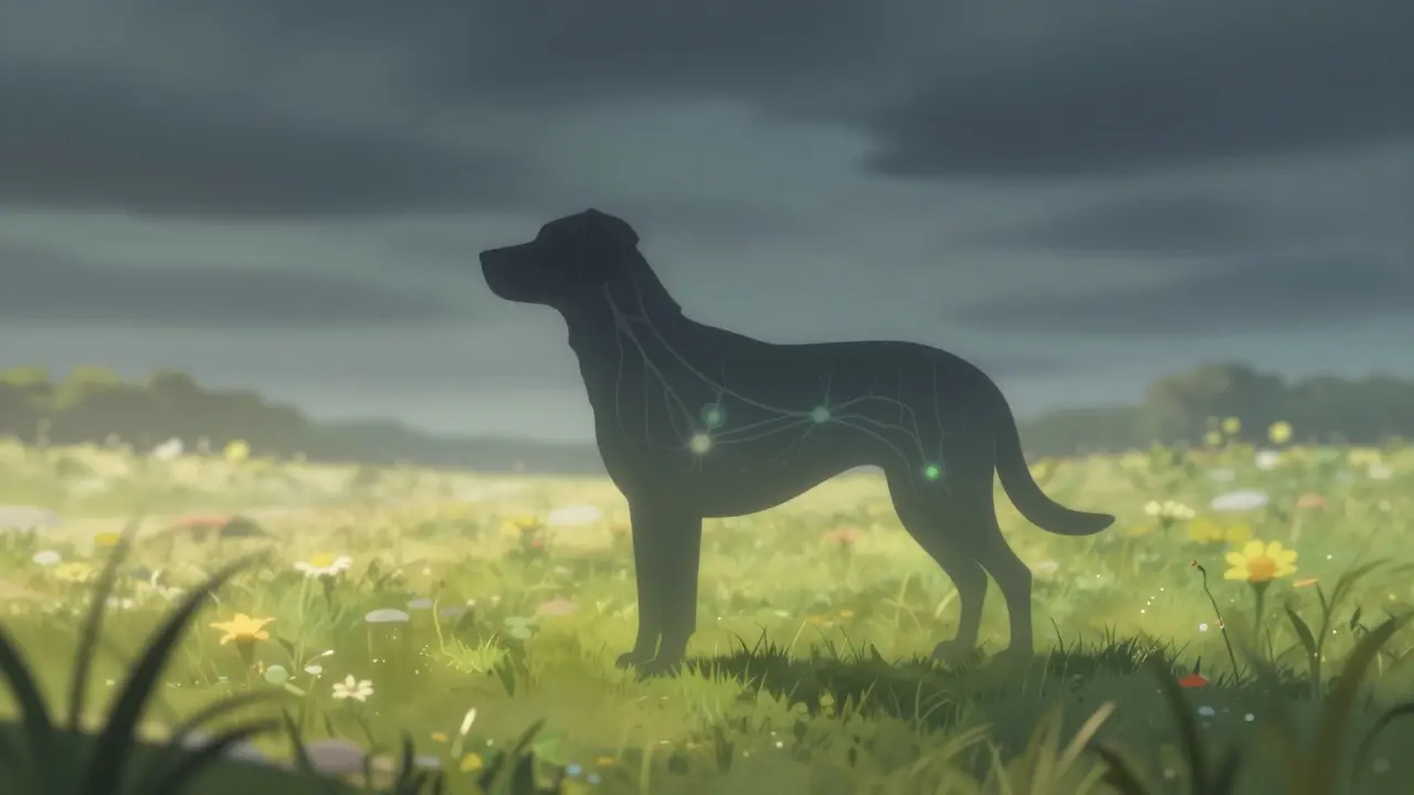 Hund-Silhouette mit Symbol für langsame Heilung