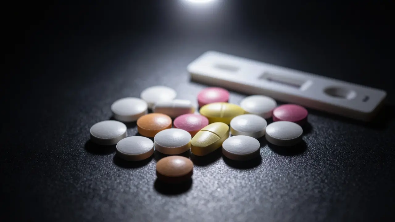 Verschiedene Pillen unter dramatischem Licht