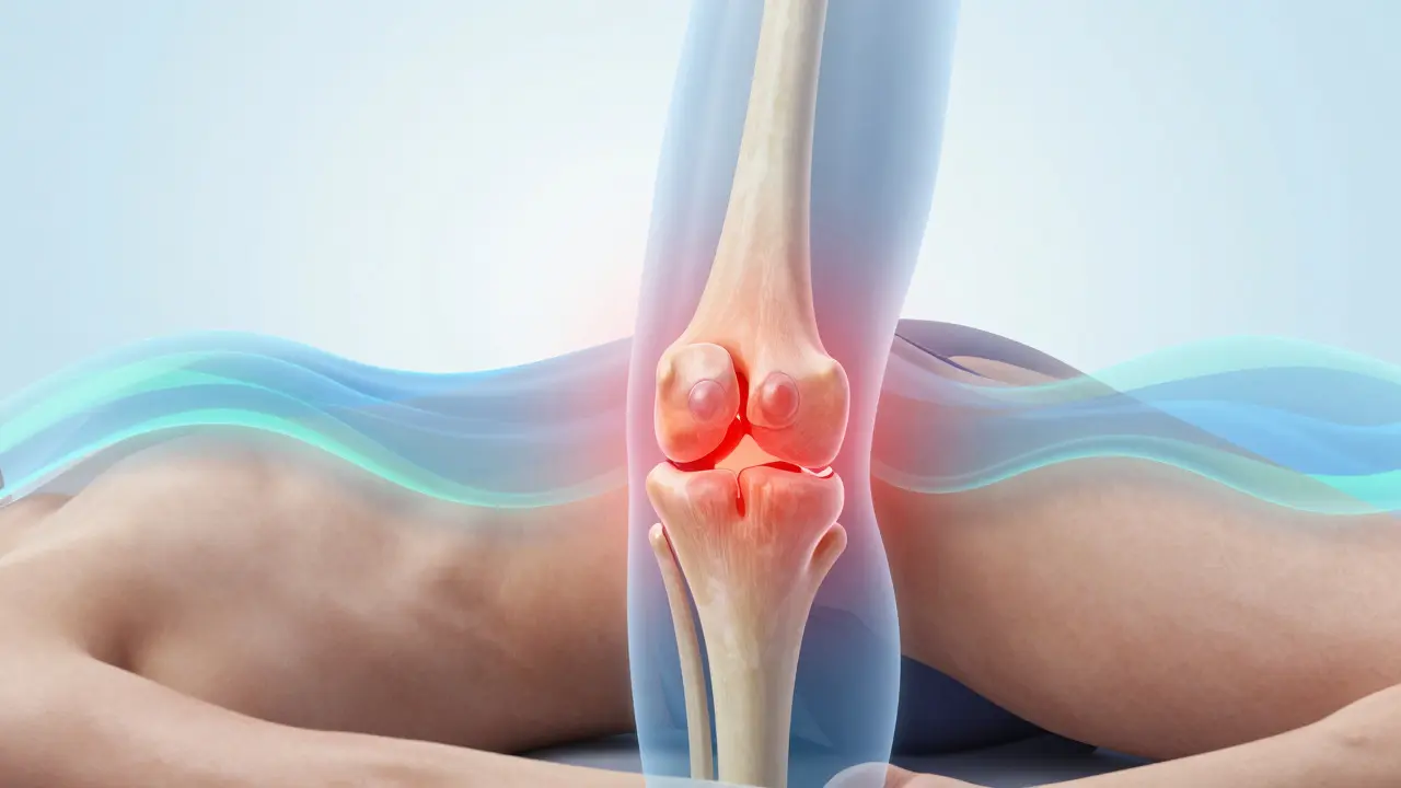Abstract visualization of inflammation leaving a knee joint