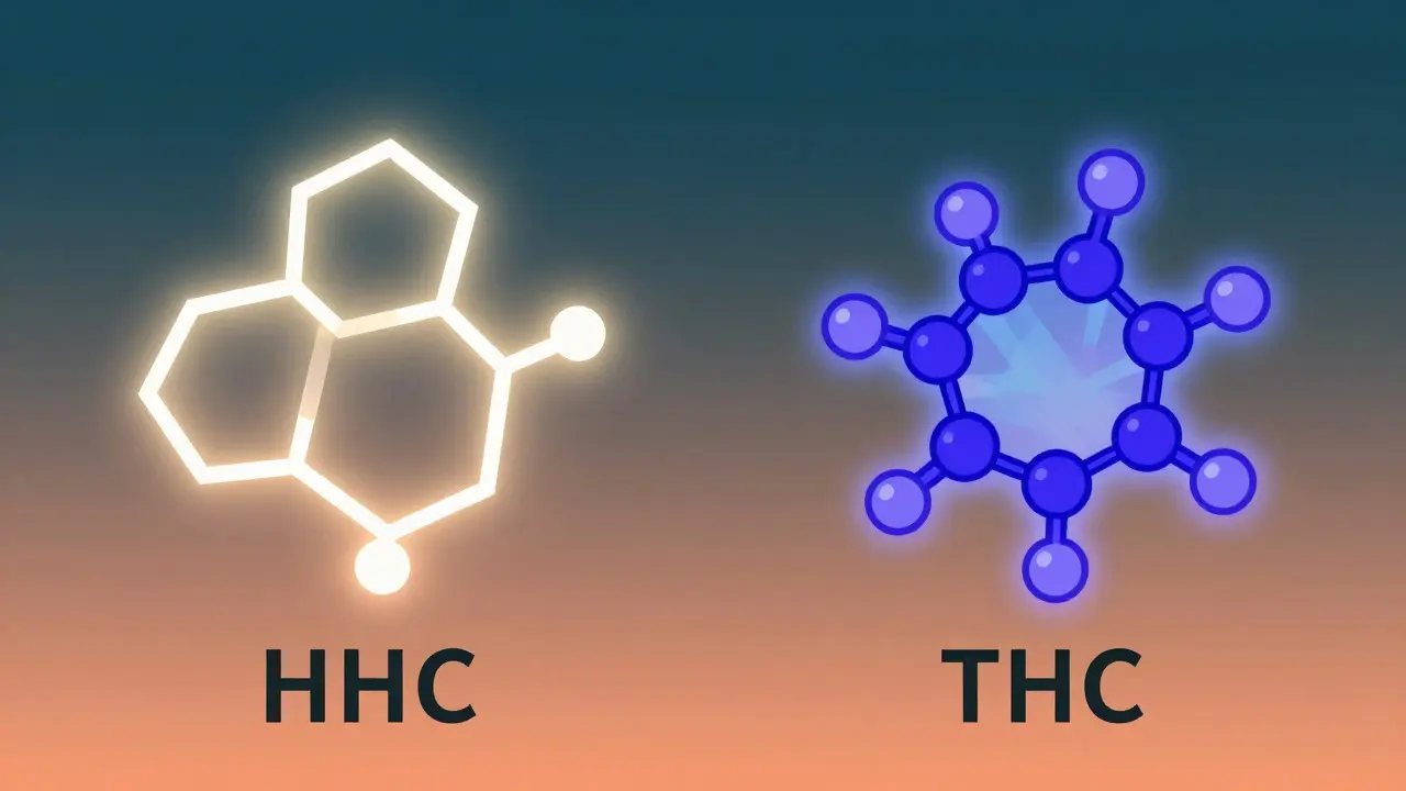 Abstrakte Darstellung der chemischen Unterschiede zwischen HHC und THC