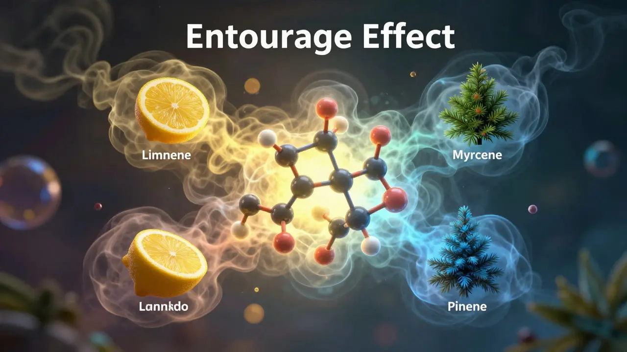 Abstrakte Darstellung des Entourage-Effekts mit Terpenen
