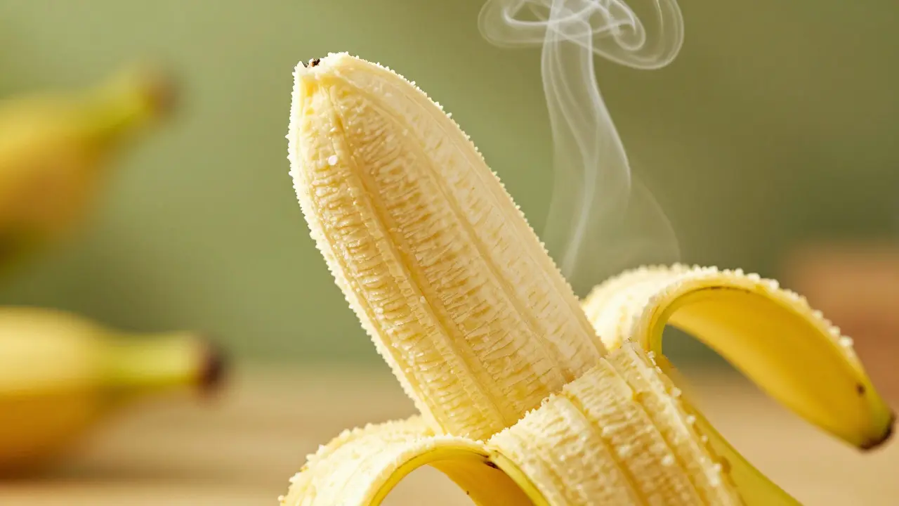 Nahaufnahme einer Banane mit ätherischen Dämpfen, die intensivierte Geschmacks- und Geruchswahrnehmung symbolisieren.
