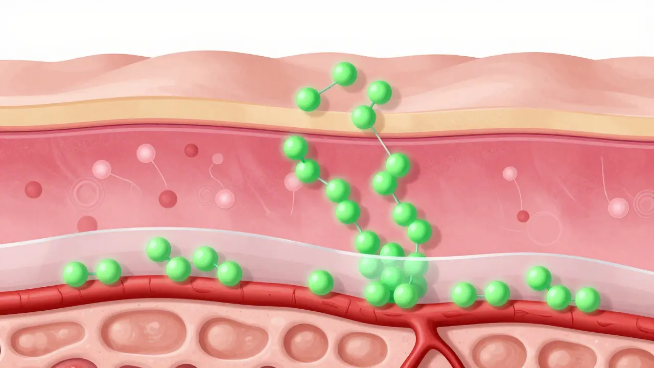Skin cross-section showing CBD staying in top layers