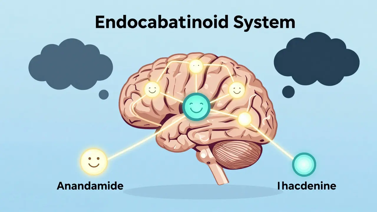 Konzeptionelle Darstellung des Endocannabinoid-Systems im Gehirn