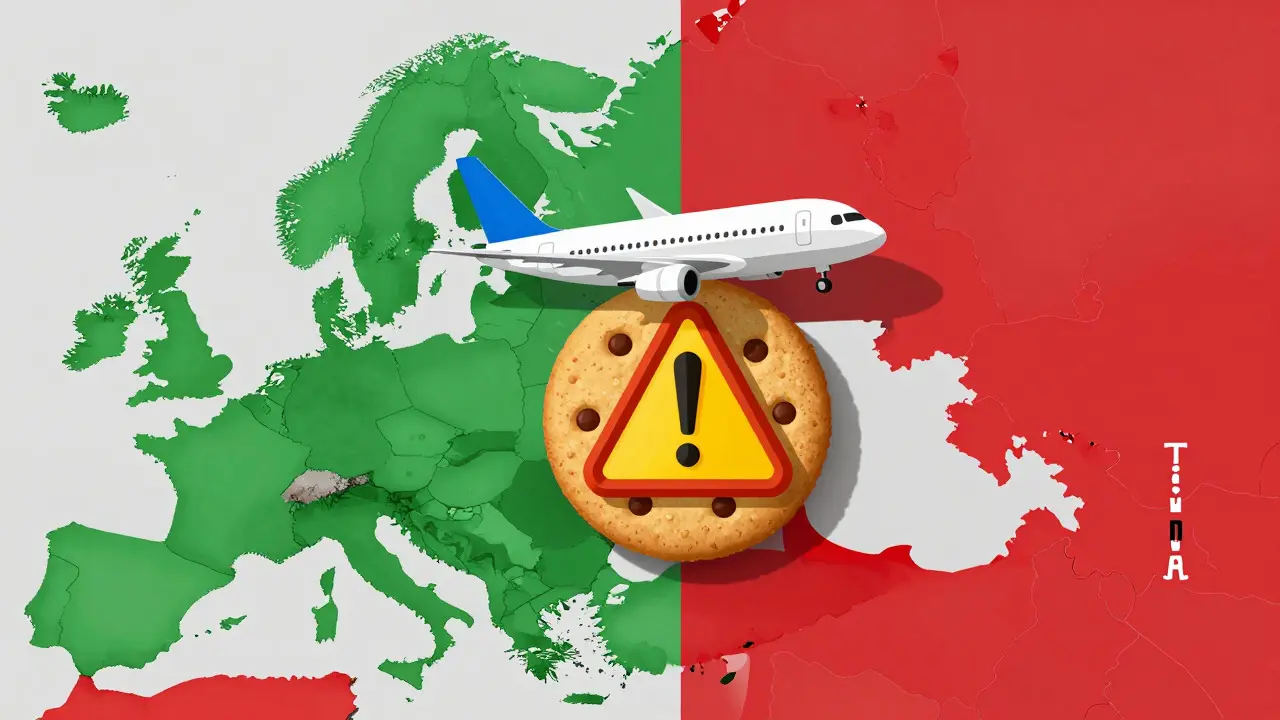 Konzeptkunst: Flugzeug über einer Landkarte mit grünen und roten Zonen für Cannabisgesetze