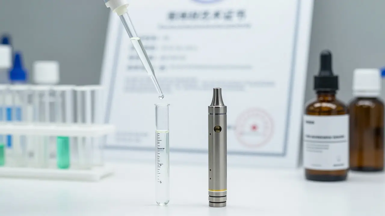 Labor-Setting mit Pipette und hochwertiger Vape-Kartusche