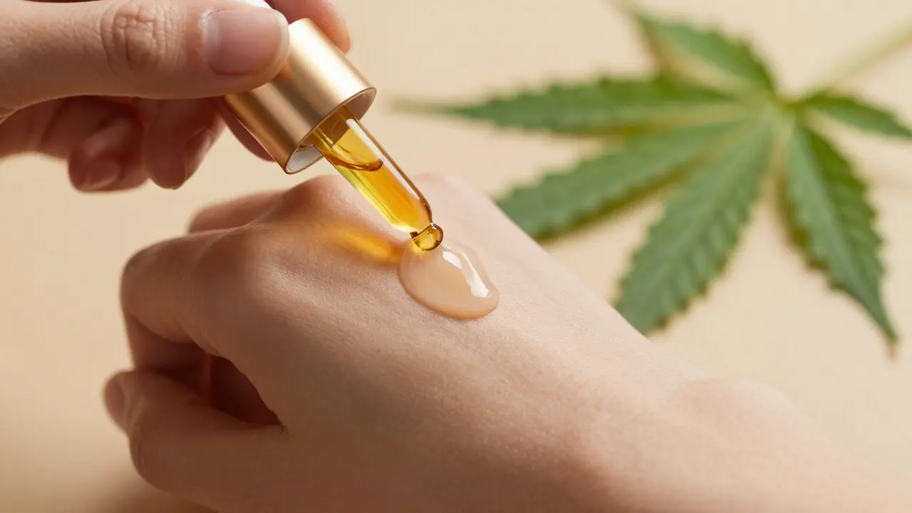 Nahaufnahme einer Hand, die eine pflegende CBG-Creme auf die Haut aufträgt